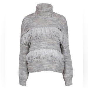 Cinq à Sept Valentina Turtleneck Sweater with Ostrich Feathers Size XS